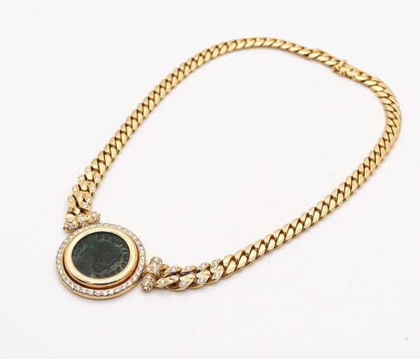 BVLGARI Roma 1980 Moneta 307 AD Necklace In 18Kt Yellow Gold With Diamonds