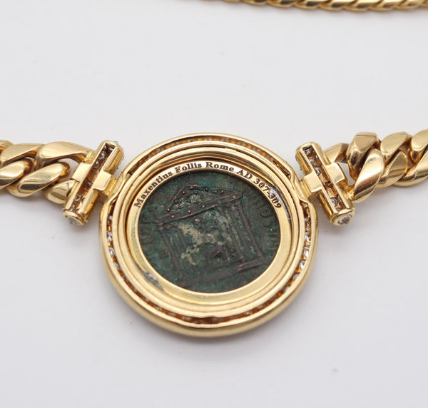 BVLGARI Roma 1980 Moneta 307 AD Necklace In 18Kt Yellow Gold With Diamonds