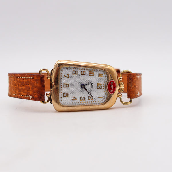 -Bugatti By Mido 1930 Art Deco Radiator Shape Enamel Wrist Watch In 14Kt Yellow Gold