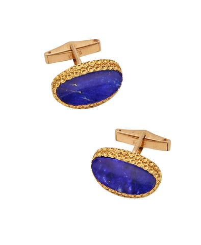 KUTCHINSKY 1970 London Pair of Cufflinks In 18Kt Yellow Gold With Lapis Lazuli