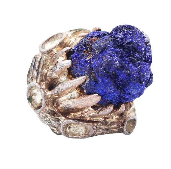 REVERIANO CASTILLO 1950 Post war Brutalist Cocktail Ring In .925 Sterling With Blue