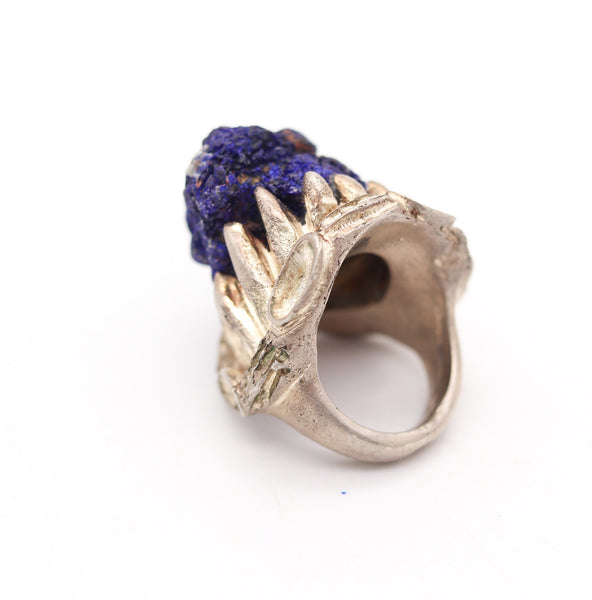 REVERIANO CASTILLO 1950 Post war Brutalist Cocktail Ring In .925 Sterling With Blue
