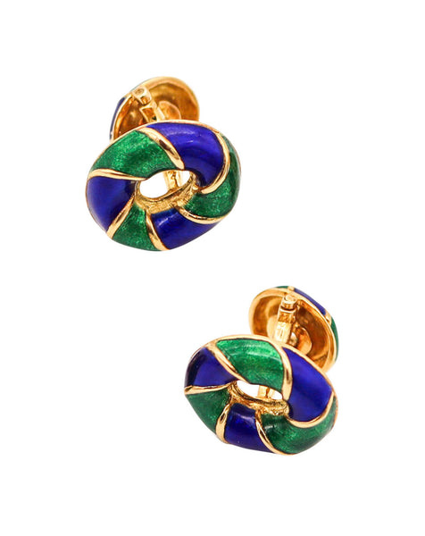 VERDURA Milan Blue & Green Enameled Cufflinks In Solid 18Kt Yellow Gold With Box