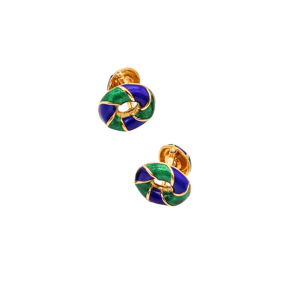 VERDURA Milan Blue & Green Enameled Cufflinks In Solid 18Kt Yellow Gold With Box