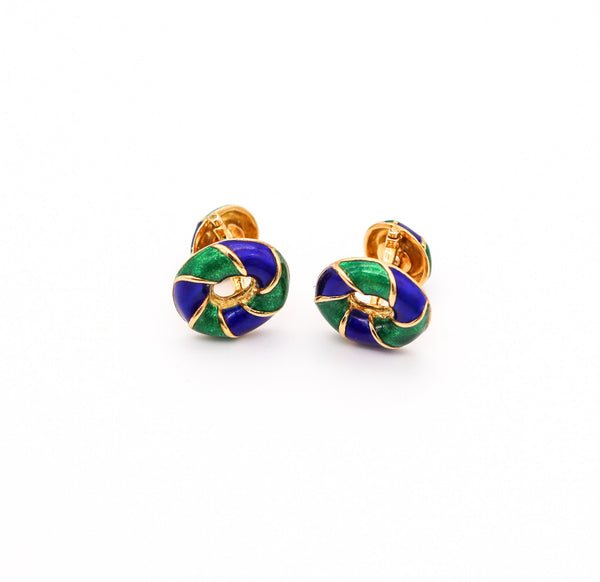 VERDURA Milan Blue & Green Enameled Cufflinks In Solid 18Kt Yellow Gold With Box