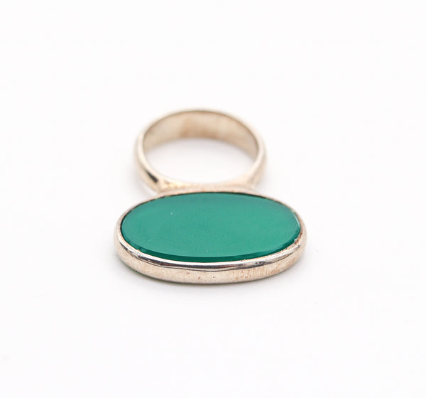JOAQUIM S'PALIU Barcelona 1970 Geometric Ring in .925 Sterling And Chrysoprase