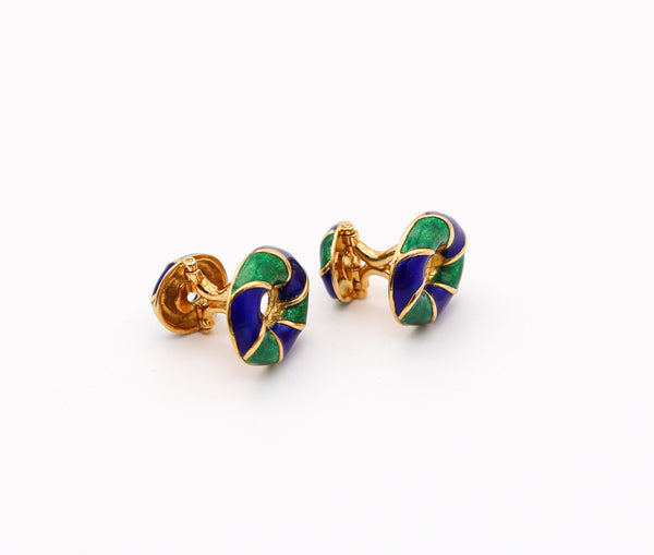 VERDURA Milan Blue & Green Enameled Cufflinks In Solid 18Kt Yellow Gold With Box