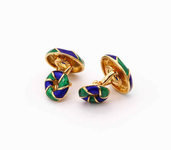 VERDURA Milan Blue & Green Enameled Cufflinks In Solid 18Kt Yellow Gold With Box