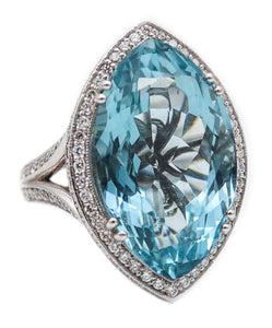 -Fred Leighton Cocktail Ring In 18Kt Gold With 26.77 Ctw In Diamonds And Aquamarine
