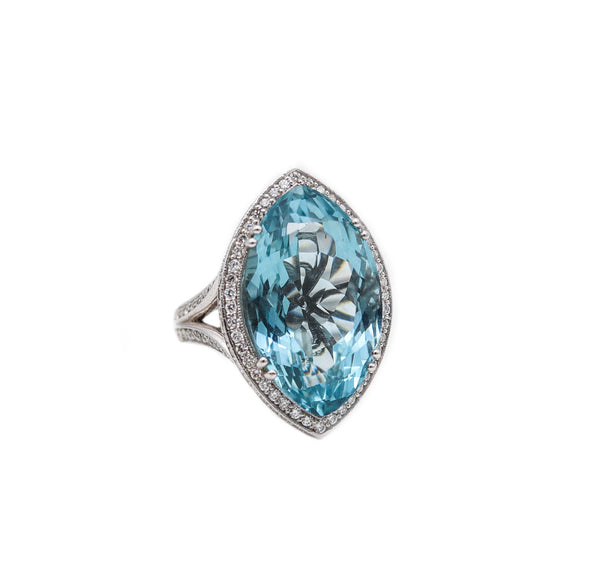 -Fred Leighton Cocktail Ring In 18Kt Gold With 26.77 Ctw In Diamonds And Aquamarine