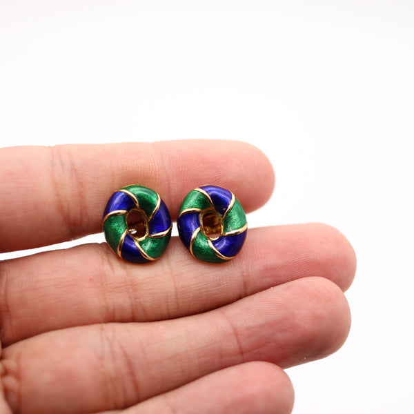 VERDURA Milan Blue & Green Enameled Cufflinks In Solid 18Kt Yellow Gold With Box