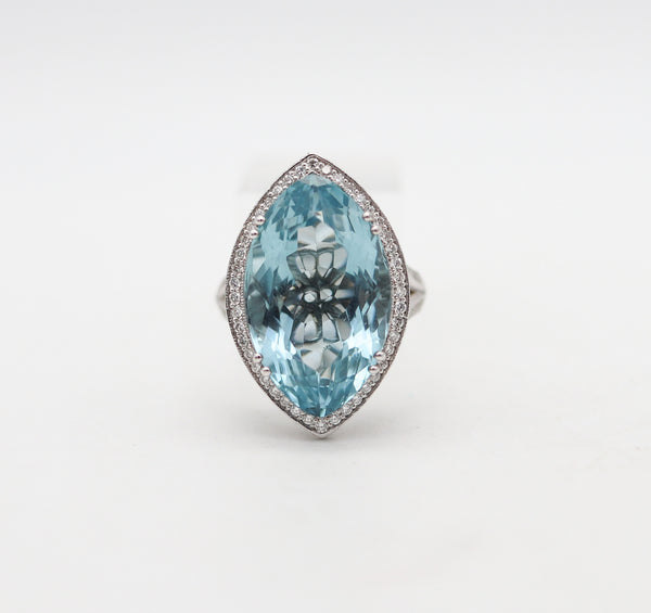 -Fred Leighton Cocktail Ring In 18Kt Gold With 26.77 Ctw In Diamonds And Aquamarine