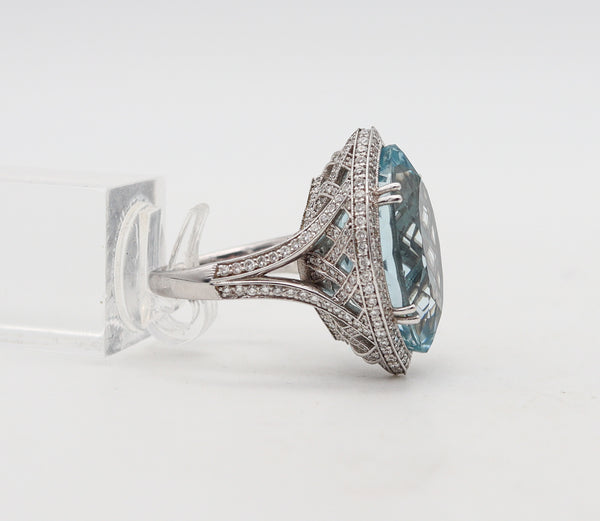 -Fred Leighton Cocktail Ring In 18Kt Gold With 26.77 Ctw In Diamonds And Aquamarine