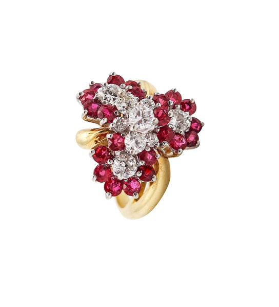 OSCAR HEYMAN Cluster Cocktail Ring In 18Kt Gold With 3.36 Ctw In Diamonds & Rubies