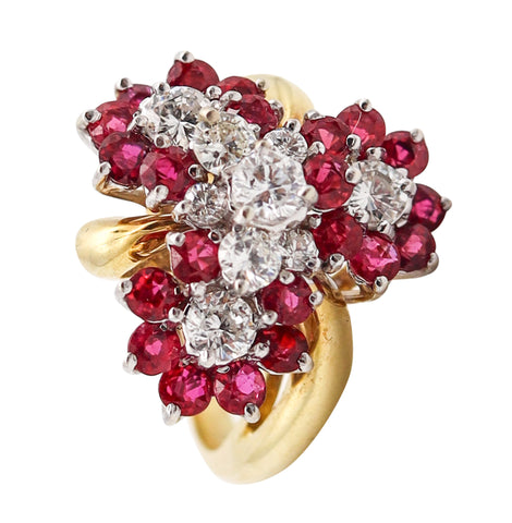 OSCAR HEYMAN Cluster Cocktail Ring In 18Kt Gold With 3.36 Ctw In Diamonds & Rubies