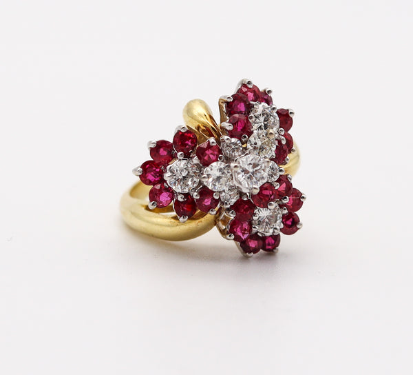 OSCAR HEYMAN Cluster Cocktail Ring In 18Kt Gold With 3.36 Ctw In Diamonds & Rubies