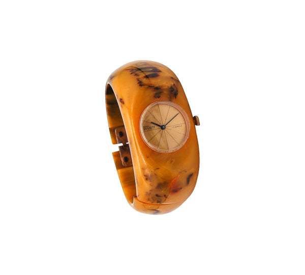 -Royal Dynasty Vintage 1930 Butterscotch Bakelite Catalin Clamper Watch Bracelet