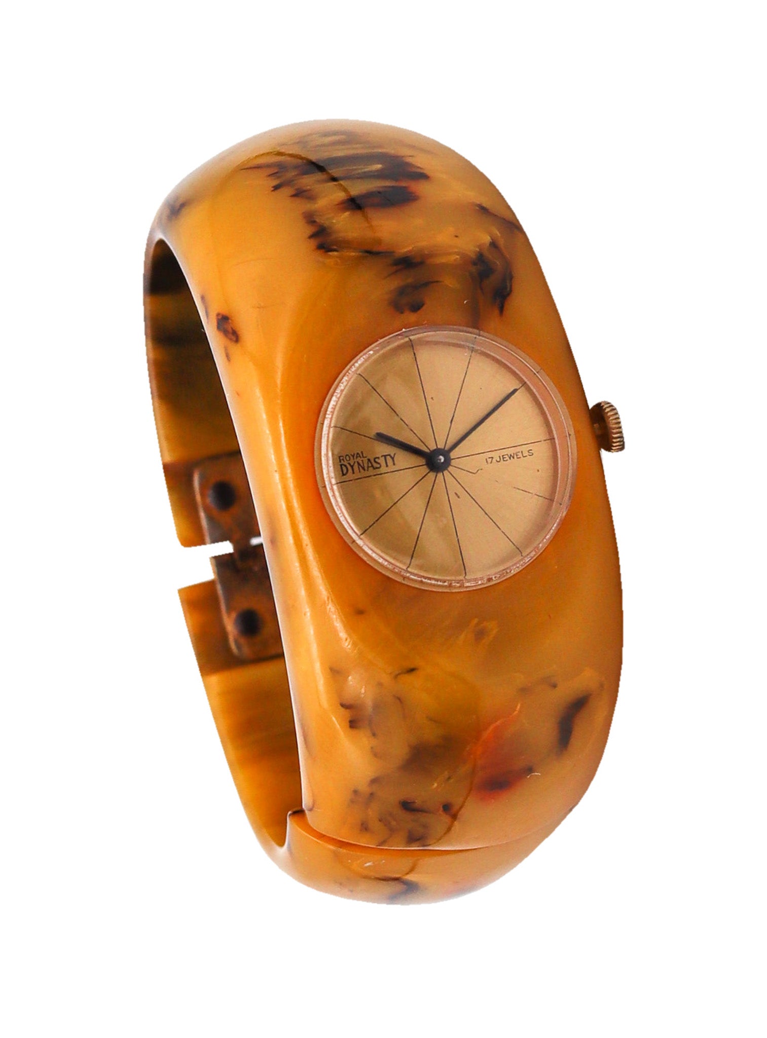 -Royal Dynasty Vintage 1930 Butterscotch Bakelite Catalin Clamper Watch Bracelet