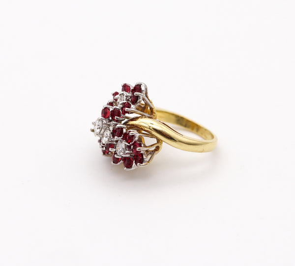 OSCAR HEYMAN Cluster Cocktail Ring In 18Kt Gold With 3.36 Ctw In Diamonds & Rubies