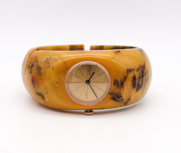 -Royal Dynasty Vintage 1930 Butterscotch Bakelite Catalin Clamper Watch Bracelet
