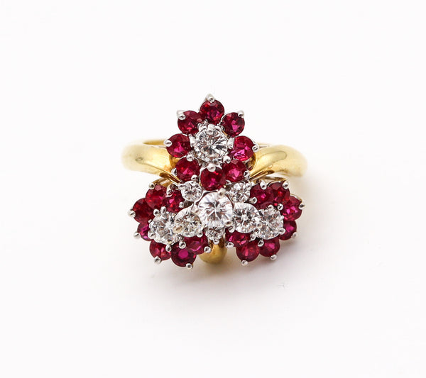 OSCAR HEYMAN Cluster Cocktail Ring In 18Kt Gold With 3.36 Ctw In Diamonds & Rubies