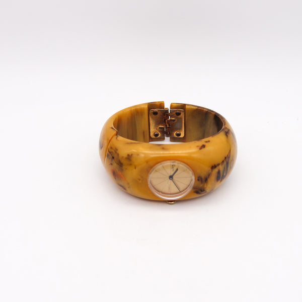 -Royal Dynasty Vintage 1930 Butterscotch Bakelite Catalin Clamper Watch Bracelet