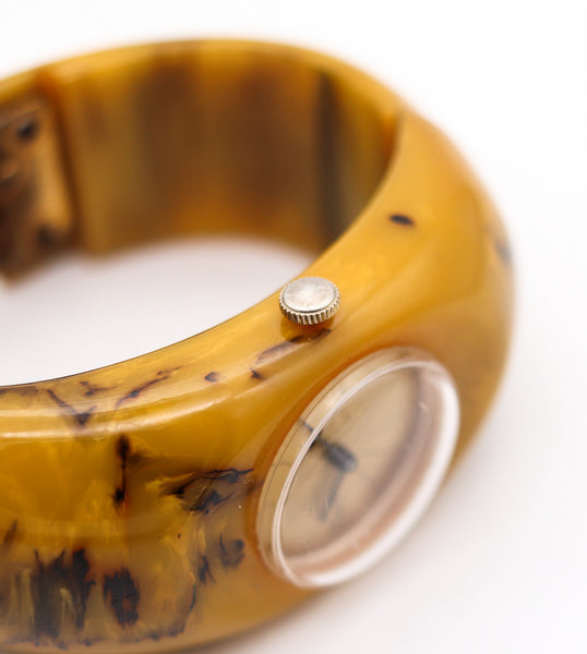 -Royal Dynasty Vintage 1930 Butterscotch Bakelite Catalin Clamper Watch Bracelet