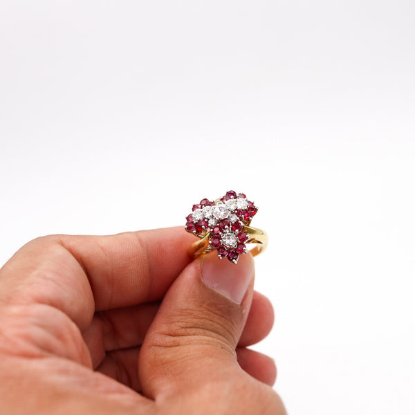 OSCAR HEYMAN Cluster Cocktail Ring In 18Kt Gold With 3.36 Ctw In Diamonds & Rubies