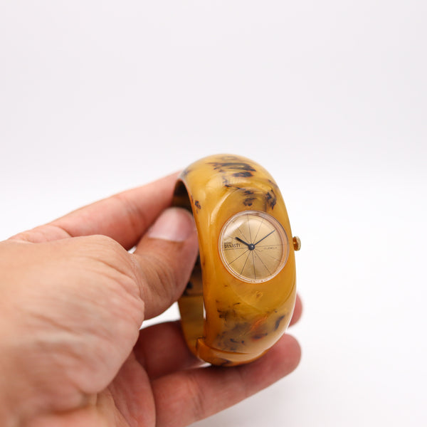 -Royal Dynasty Vintage 1930 Butterscotch Bakelite Catalin Clamper Watch Bracelet