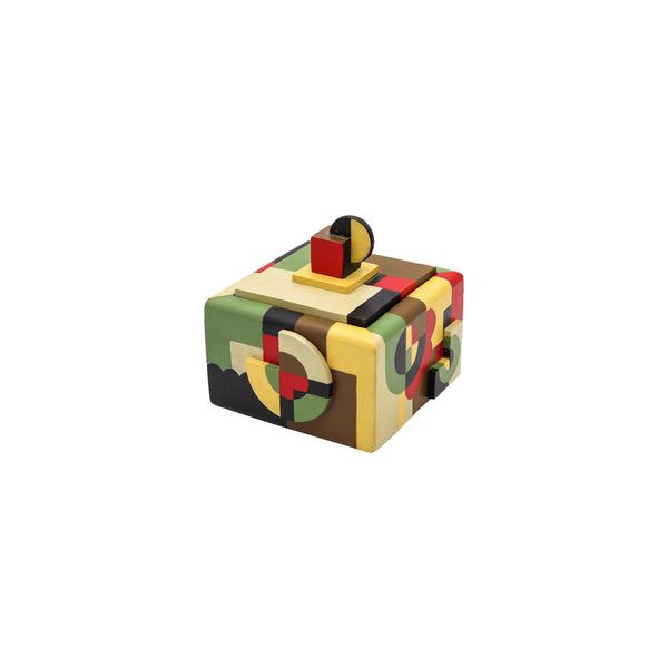 -Dutch 1930 De Stijl Art Deco Trinket Box In Wood With Polychromate Paint