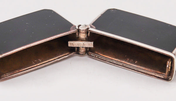 -Germany 1920 Art Deco Enameled Mechanical Vesta Box In Sterling Silver With Dog