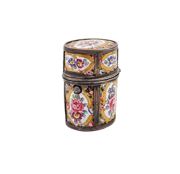 French 1790 Louis XVI Enameled Perfume Scent Box In Sterling and Gilt