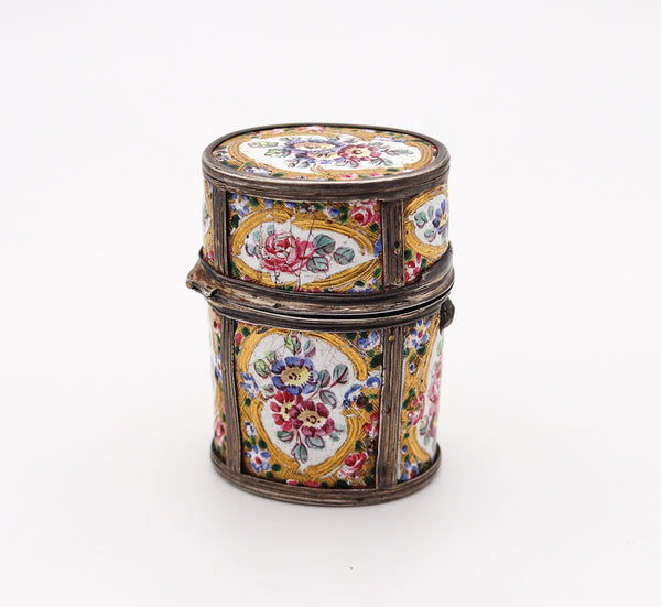 French 1790 Louis XVI Enameled Perfume Scent Box In Sterling and Gilt