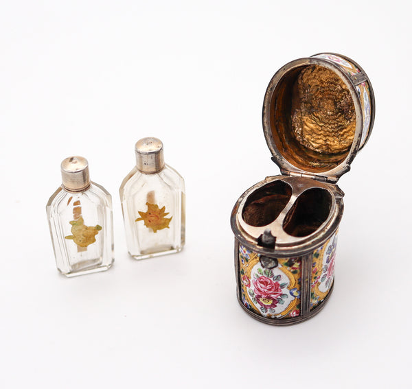 French 1790 Louis XVI Enameled Perfume Scent Box In Sterling and Gilt