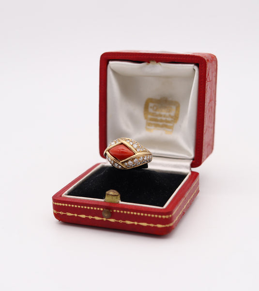 CARTIER Paris 1970 Ring In 18Kt Yellow Gold With 6.23 Cts In Diamonds & Coral