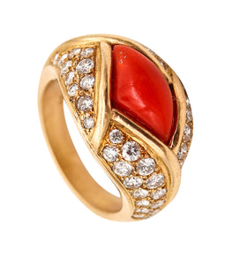 CARTIER Paris 1970 Ring In 18Kt Yellow Gold With 6.23 Cts In Diamonds & Coral