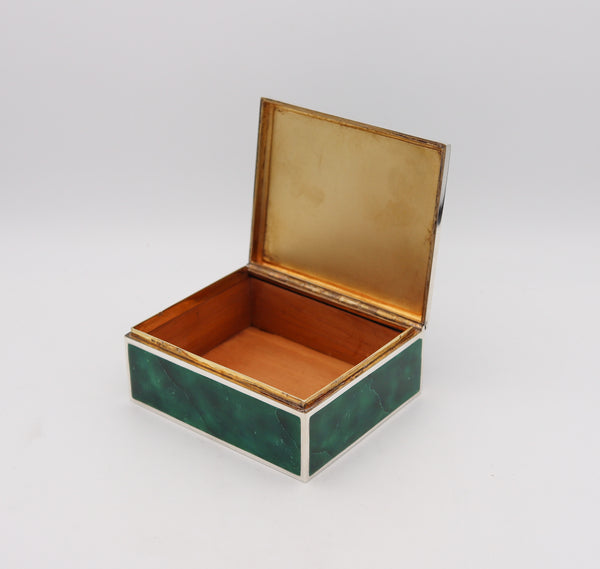 -Louis Kuppenheim 1925 Trompe L'œil Malachite Enameled Box In .935 Sterling Silver