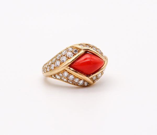 CARTIER Paris 1970 Ring In 18Kt Yellow Gold With 6.23 Cts In Diamonds & Coral