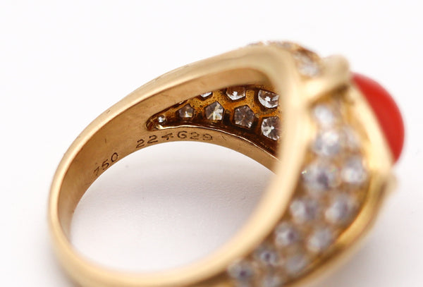 CARTIER Paris 1970 Ring In 18Kt Yellow Gold With 6.23 Cts In Diamonds & Coral