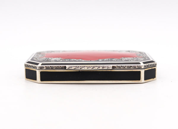 -Leonhard Anzenhofer 1915 Austrian Art Deco Enameled Snuff Pill Box In .935 Sterling Silver