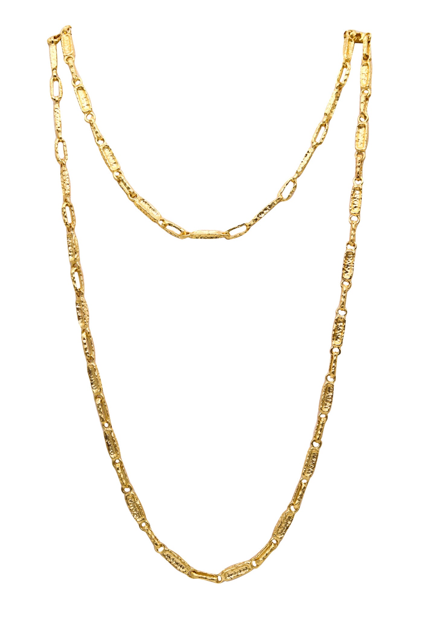 BRUTALIST 1970 Artistic Textured Long Chain In 14Kt Yellow gold