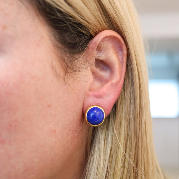-Tiffany Co. 1980 Peretti Clips On Earrings In 18Kt Gold With Lapis Lazuli