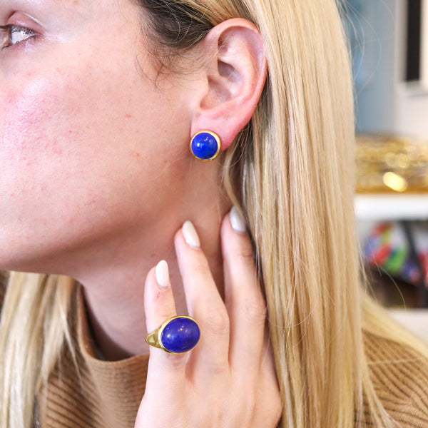 -Tiffany Co. 1980 Peretti Clips On Earrings In 18Kt Gold With Lapis Lazuli