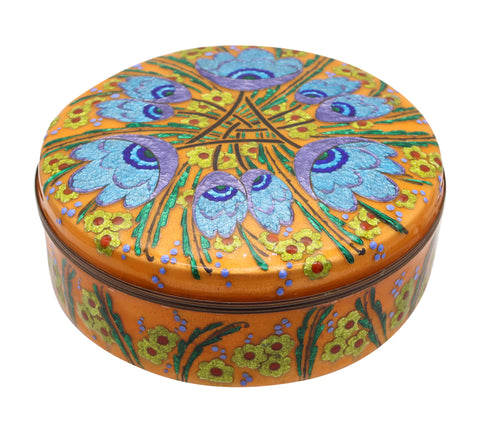 ALEXANDRE MARTY 1940 Limoges Decorative Round Box With Enamel On Copper