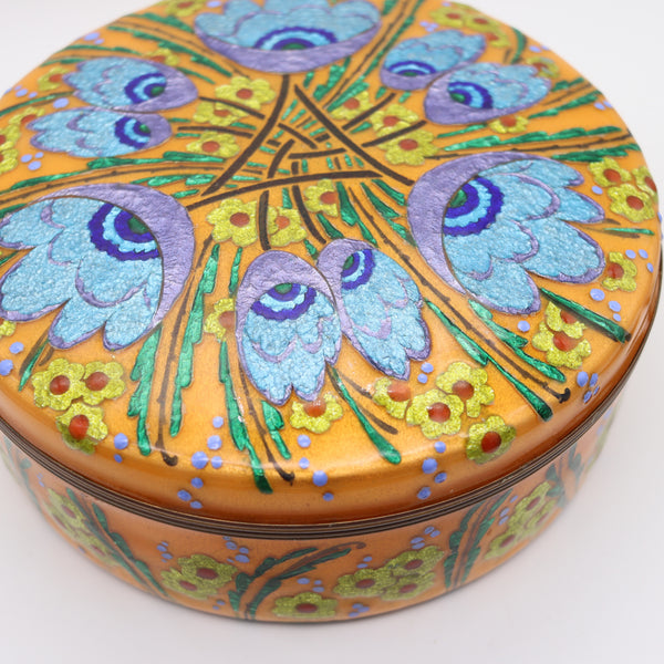 ALEXANDRE MARTY 1940 Limoges Decorative Round Box With Enamel On Copper