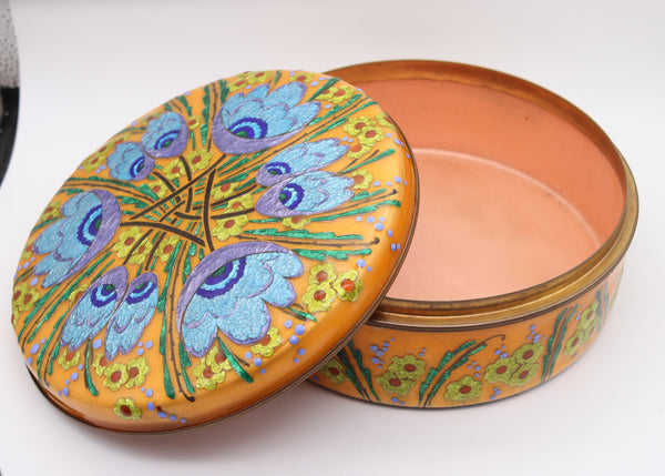 ALEXANDRE MARTY 1940 Limoges Decorative Round Box With Enamel On Copper