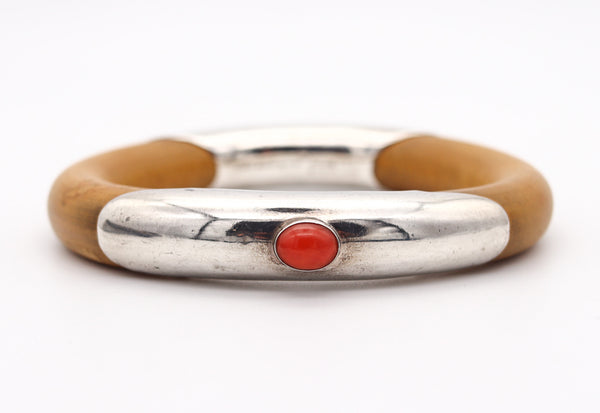 TIFFANY & CO. 1976 Elsa Peretti Rare Rattan Bangle Bracelet In .925 Sterling With Coral