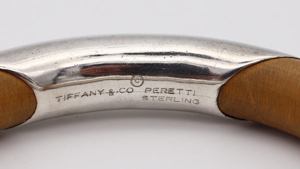 TIFFANY & CO. 1976 Elsa Peretti Rare Rattan Bangle Bracelet In .925 Sterling With Coral