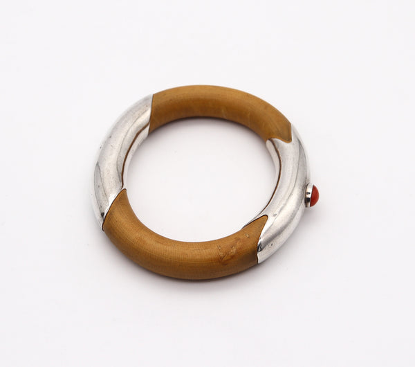 TIFFANY & CO. 1976 Elsa Peretti Rare Rattan Bangle Bracelet In .925 Sterling With Coral