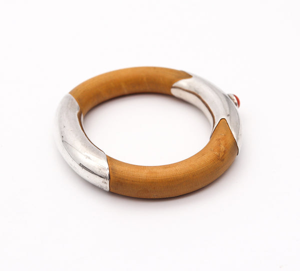 TIFFANY & CO. 1976 Elsa Peretti Rare Rattan Bangle Bracelet In .925 Sterling With Coral